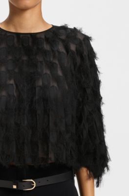 Relaxed-fit blouse in feather jacquard, Black