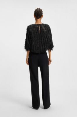 Relaxed-fit blouse in feather jacquard, Black
