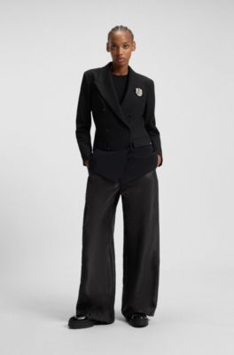Pantalones relaxed fit de pernera ancha con cord&oacute;n en la cintura, Negro