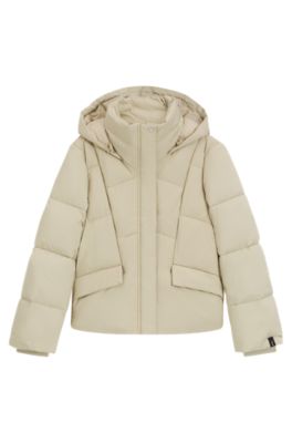 Chaqueta acolchada con capucha y detalles ribeteados, Beige claro