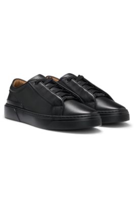 Gary sneakers in brushed leather with elastic laces, Black