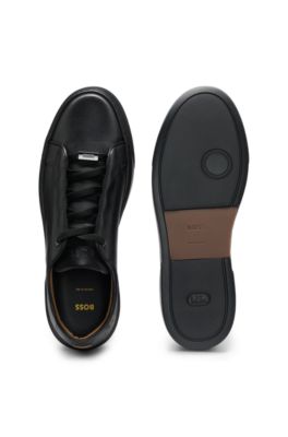 Gary sneakers in brushed leather with elastic laces, Black