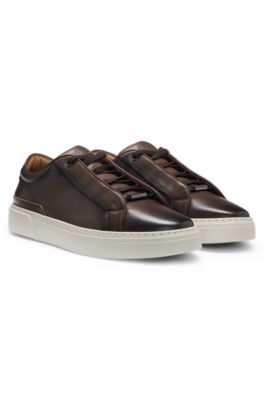 Gary sneakers in brushed leather with elastic laces, Dark Brown