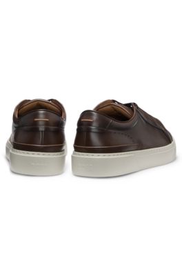 Gary sneakers in brushed leather with elastic laces, Dark Brown