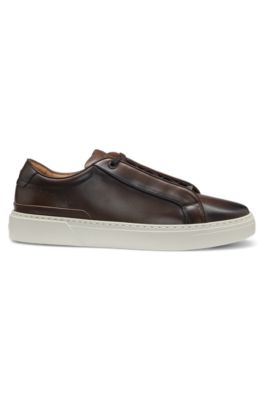 Gary sneakers in brushed leather with elastic laces, Dark Brown