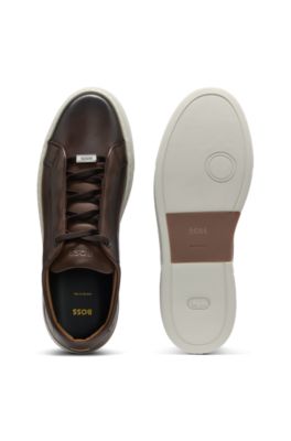 Gary sneakers in brushed leather with elastic laces, Dark Brown