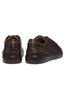 Gary sneakers in brushed leather with elastic laces, Dark Brown