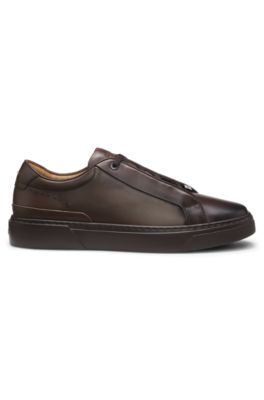 Gary sneakers in brushed leather with elastic laces, Dark Brown