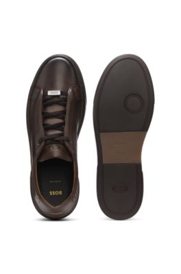 Gary sneakers in brushed leather with elastic laces, Dark Brown