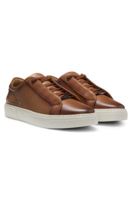 Gary sneakers in brushed leather with elastic laces, Brown