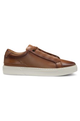 Gary sneakers in brushed leather with elastic laces, Brown