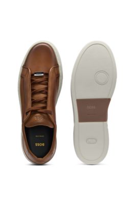 Gary sneakers in brushed leather with elastic laces, Brown