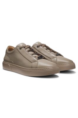 Gary sneakers in brushed leather with elastic laces, Light Brown
