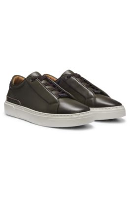 Gary sneakers in brushed leather with elastic laces, Dark Green