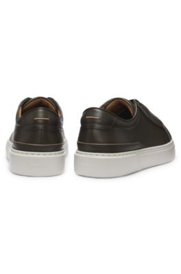Gary baskets en cuir bross&eacute; &agrave; lacets &eacute;lastiques, Vert sombre