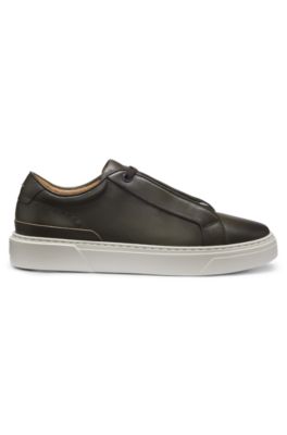 Gary sneakers in brushed leather with elastic laces, Dark Green
