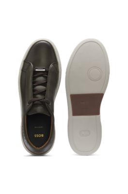 Gary sneakers in brushed leather with elastic laces, Dark Green