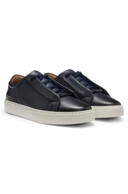 Gary sneakers in brushed leather with elastic laces, Dark Blue