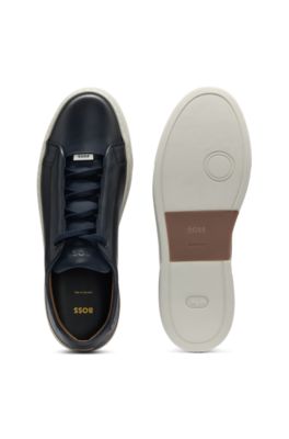 Deportivas Gary de piel con cordones ocultos, Azul oscuro