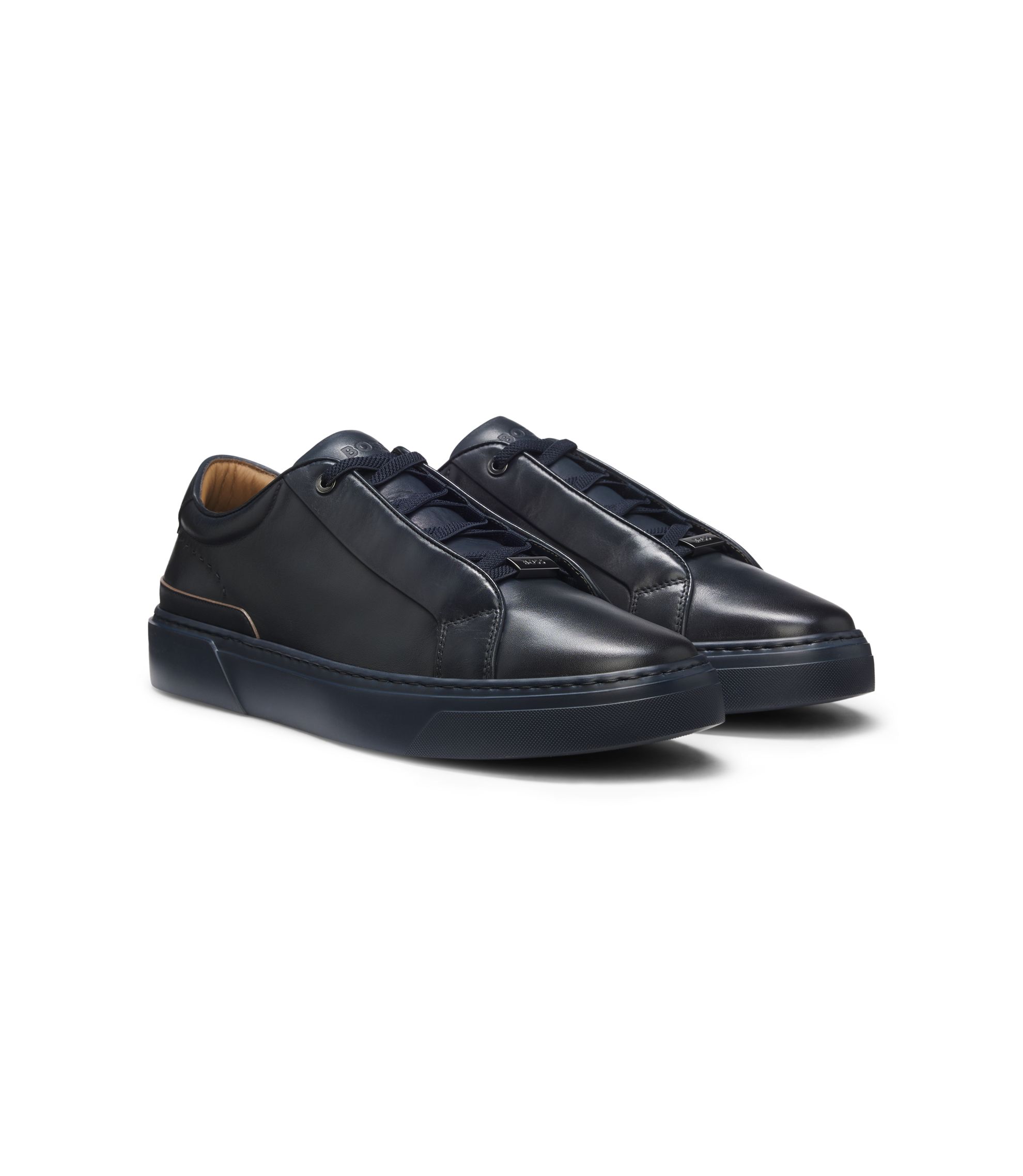BOSS - Gary sneakers in brushed leather with elastic laces - Dark Blue