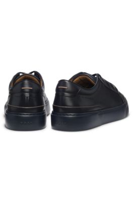 Deportivas Gary de piel con cordones ocultos, Azul oscuro