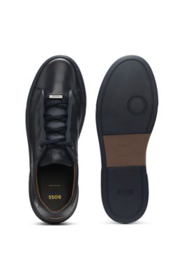 Deportivas Gary de piel con cordones ocultos, Azul oscuro