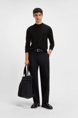 Jersey slim fit con cuello ce&ntilde;ido, Negro