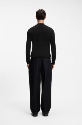 Jersey slim fit con cuello ce&ntilde;ido, Negro