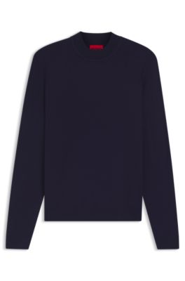Jersey slim fit con cuello ce&ntilde;ido, Azul oscuro