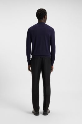 Pull Slim &agrave; encolure montante, Bleu fonc&eacute;