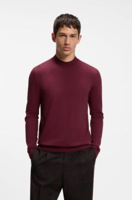 High-neck sweater in a slim fit, Dark pink