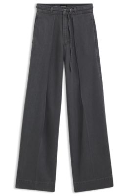 Wide-leg jeans with front pleats, Dark Grey