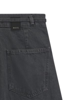 Wide-leg jeans with front pleats, Dark Grey