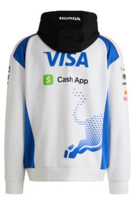 Sudadera HUGO&nbsp;x&nbsp;VCARB con capucha y cremallera para aficionados con motivo de toro, Blanco