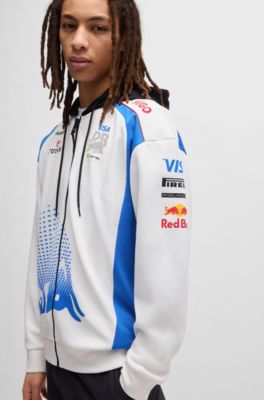 Sudadera HUGO&nbsp;x&nbsp;VCARB con capucha y cremallera para aficionados con motivo de toro, Blanco