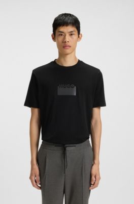 Cotton-jersey T-shirt with rubber logo print, Black