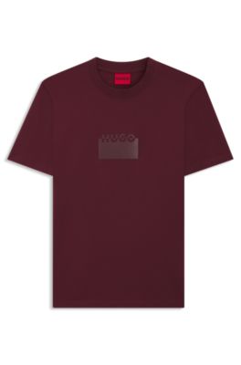 Cotton-jersey T-shirt with rubber logo print, Dark Red
