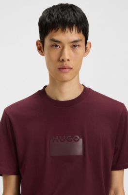 Cotton-jersey T-shirt with rubber logo print, Dark Red