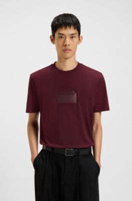 Cotton-jersey T-shirt with rubber logo print, Dark Red