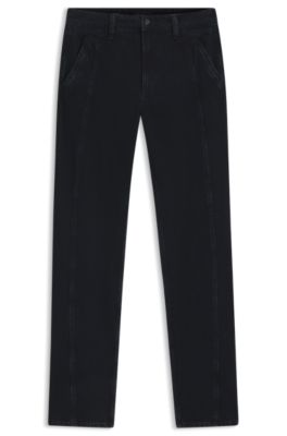 Vaqueros con pernera de corte barril en suave denim negro azulado, Azul oscuro