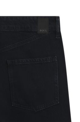 Vaqueros con pernera de corte barril en suave denim negro azulado, Azul oscuro
