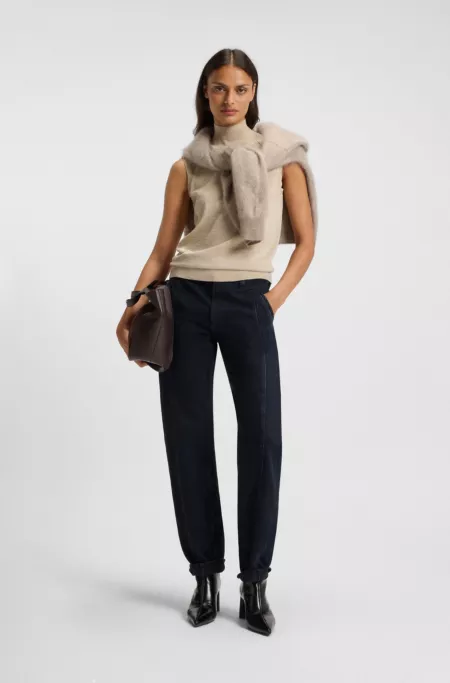 Blue-black barrel-leg jeans in soft denim