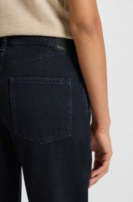 Blue-black barrel-leg jeans in soft denim, Dark Blue