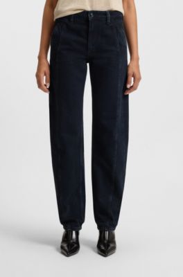 Blue-black barrel-leg jeans in soft denim, Dark Blue