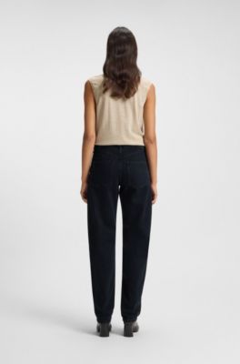 Blue-black barrel-leg jeans in soft denim, Dark Blue