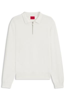 Polo de algod&oacute;n interlock con cremallera, Blanco