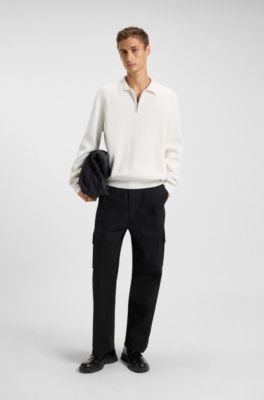 Polo de algod&oacute;n interlock con cremallera, Blanco