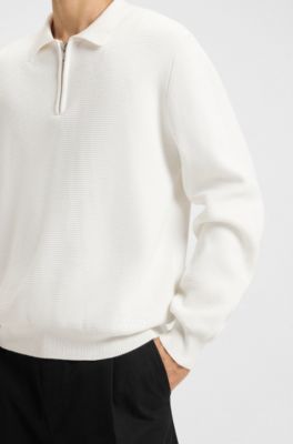 Polo de algod&oacute;n interlock con cremallera, Blanco