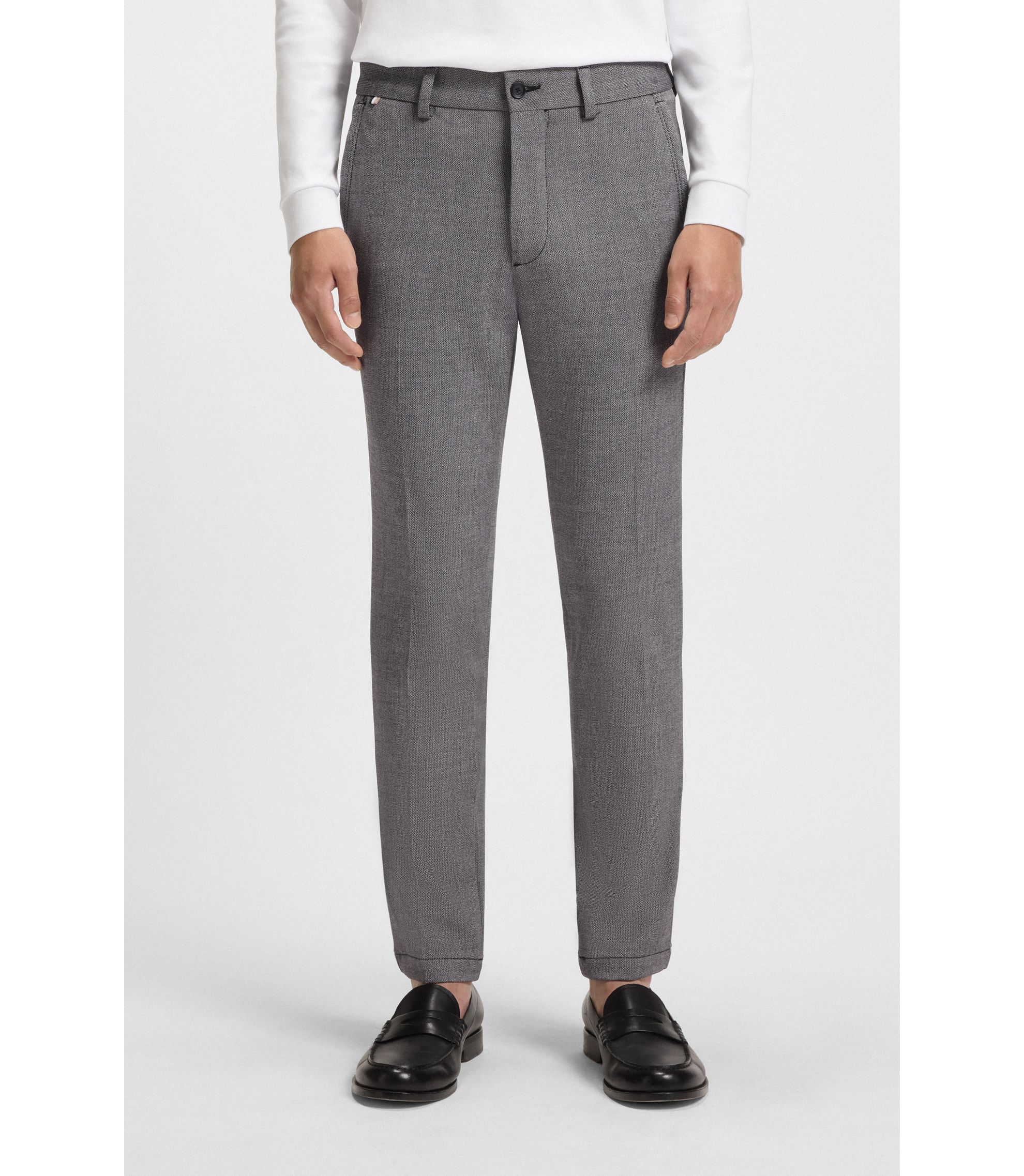 BOSS Melange slim-fit trousers in stretch dobby Grey
