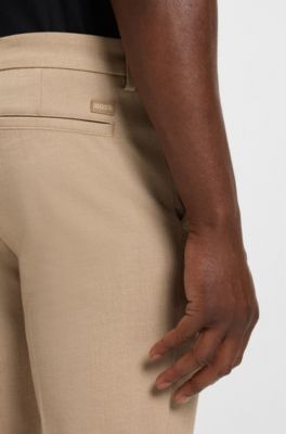 Pantalon Slim en tissu stretch chin&eacute;, Beige
